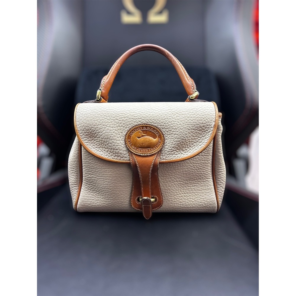 Vintage Dooney & Bourke AWL Essex Satchel Beige Tan Leather Handbag Made USA
